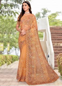 Imposing Orange Net Classic Saree