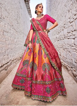 Imposing Pink Banarasi Silk A Line Lehenga Choli