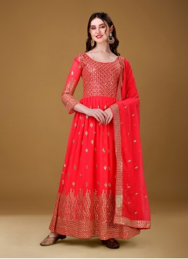 Imposing Red Faux Georgette Trendy Gown