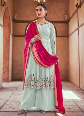 Impressive Aqua Blue Georgette Designer Salwar Kameez