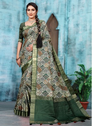 Impressive Banarasi Silk Weaving Green Contemporary Style Saree