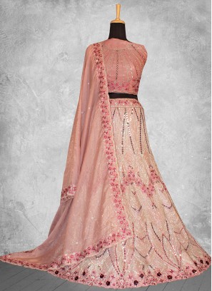 Impressive Embroidered Pink Georgette Designer Lehenga Choli