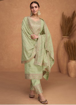 Impressive Embroidered Silk Green Trendy Salwar Kameez