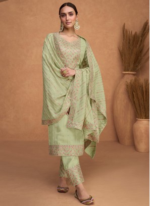 Impressive Embroidered Silk Green Trendy Salwar Kameez