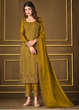 Impressive Green Embroidered Georgette Designer Salwar Suit