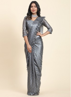 Impressive Grey Ceremonial Contemporary Saree