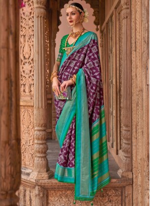 Impressive Multi Colour Printed Silk Contemporary Style Saree