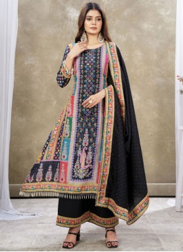 Impressive Muslin Black Embroidered Readymade Salwar Kameez