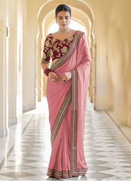 Impressive Patch Border Pink Classic Designer Saree