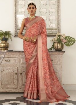 Impressive Peach Digital Print Trendy Saree