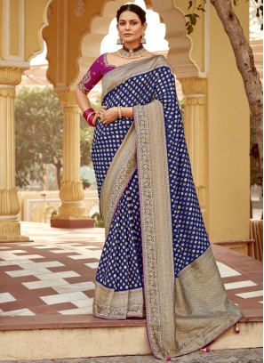 Impressive pure-dola Navy Blue Trendy Saree