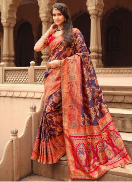 Impressive Purple Silk Contemporary Style Saree