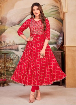 Impressive Red Rayon Casual Kurti