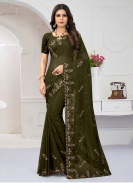 Impressive Sequins Green Classic Saree