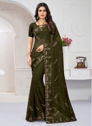 Impressive Sequins Green Classic Saree