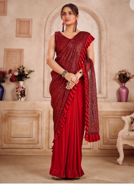 Impressive Sequins Red Trendy Saree