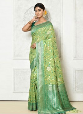 Impressive Woven Cotton Green Saree