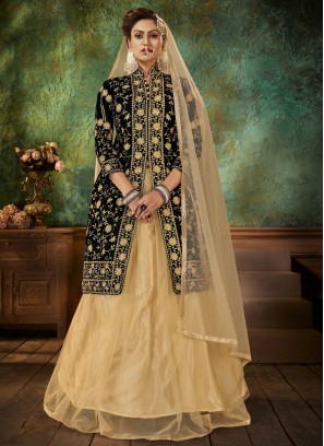 Incredible Black Resham Designer Long Lehenga Choli