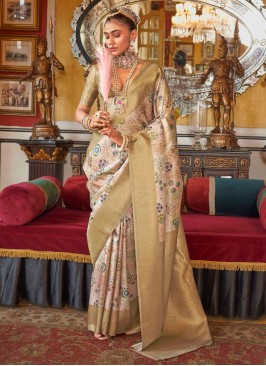 Incredible Cream Tussar Silk Contemporary Saree