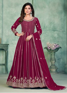 Incredible Faux Georgette Hot Pink Embroidered Designer Salwar Kameez