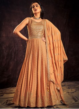 Incredible Georgette Mirror Orange Floor Length Gown