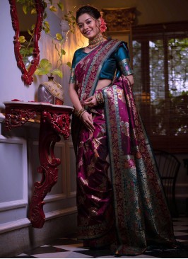 Incredible Purple Banarasi Silk Contemporary Saree