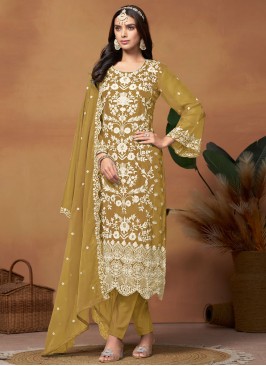 Incredible Sequins Mustard Organza Trendy Salwar Kameez