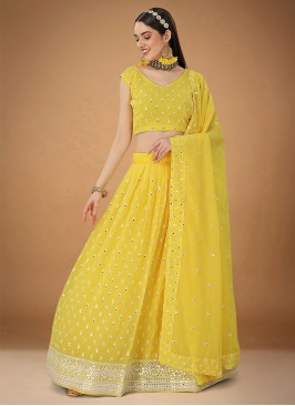 Innovative Embroidered Yellow Designer Lehenga Choli