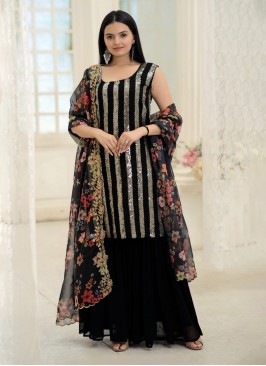 Innovative Georgette Black Embroidered Palazzo Salwar Kameez