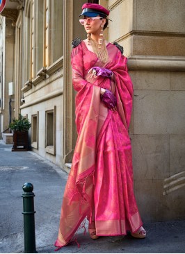 Innovative Pink Weaving Contemporary Saree