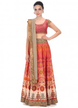 Innovative Printed Satin Multi Colour Lehenga Choli