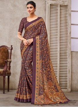 Innovative Purple Digital Print Pashmina Saree
