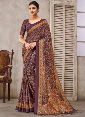 Innovative Purple Digital Print Pashmina Saree