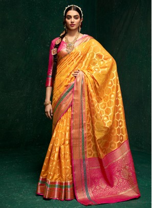 Integral Cotton Silk Woven Mustard Trendy Saree