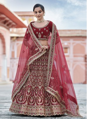 Integral Embroidered Maroon Lehenga Choli