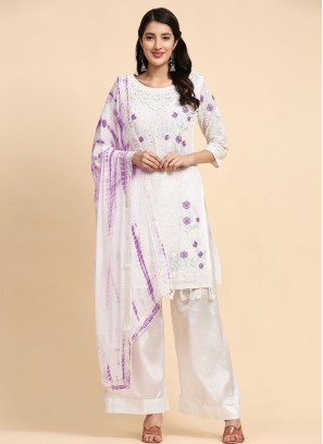 Integral Embroidered White Faux Georgette Salwar Kameez