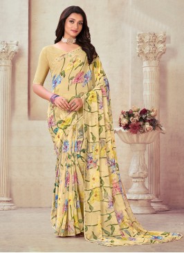 Integral Georgette Stone Work Yellow Contemporary Saree