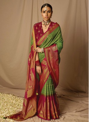 Integral Green and Maroon Festival Contemporary Saree