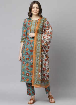 Integral Green Printed Cotton Readymade Salwar Suit