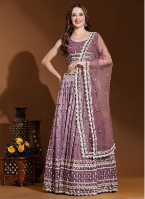 Integral Lucknowi work Mauve  A Line Lehenga Choli