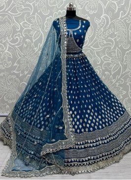 Integral Net Multi Blue Lehenga Choli