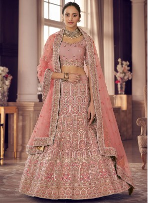 Integral Organza Peach Thread A Line Lehenga Choli