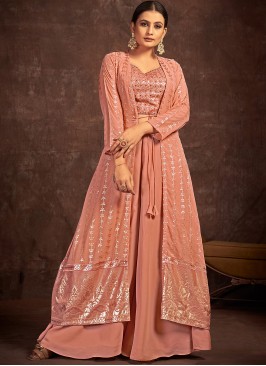 Integral Peach Long Choli Lehenga