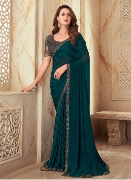 Integral Silk Green Border Saree