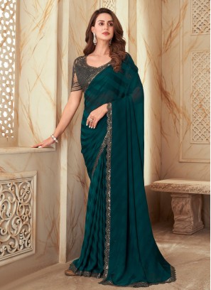 Integral Silk Green Border Saree