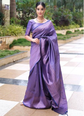 Integral Weaving Purple Banarasi Silk Trendy Saree