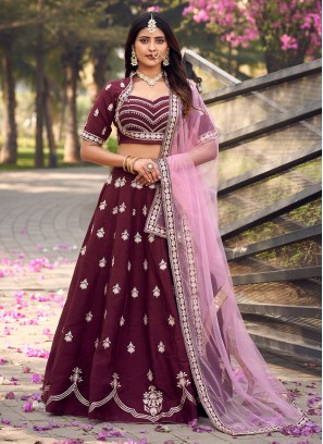 Integral Wine Embroidered Art Silk Readymade Lehenga Choli