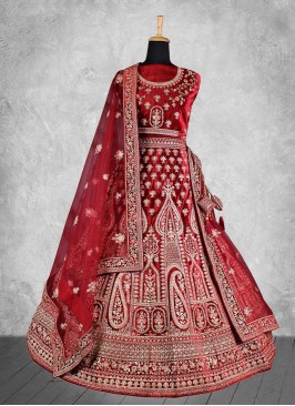 Intricate Embroidered Maroon A Line Lehenga Choli