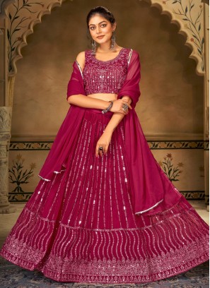 Intricate Georgette Embroidered Rani Trendy Lehenga Choli