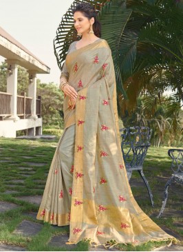 Intricate Grey Embroidered Silk Designer Traditional Saree